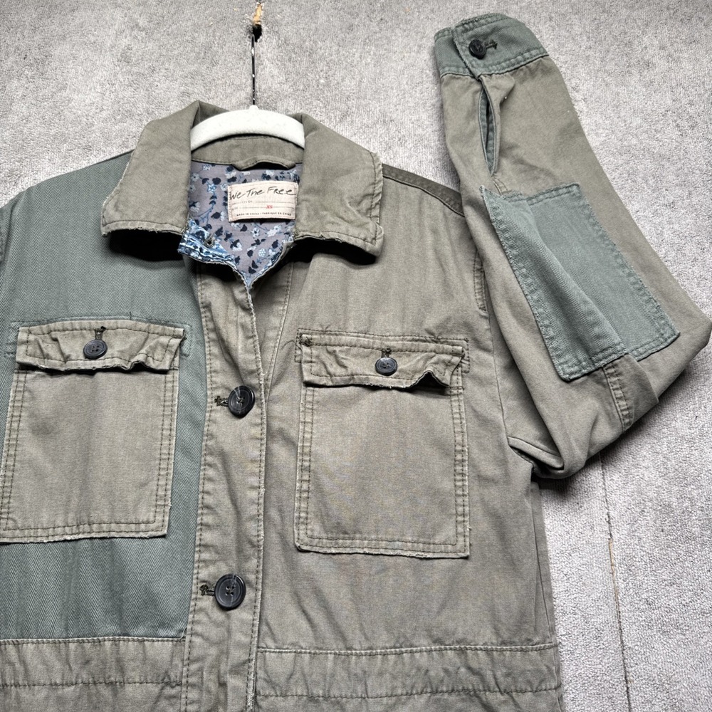 Free People Apollo military jacket patchwork utility style XS women Grunge‎